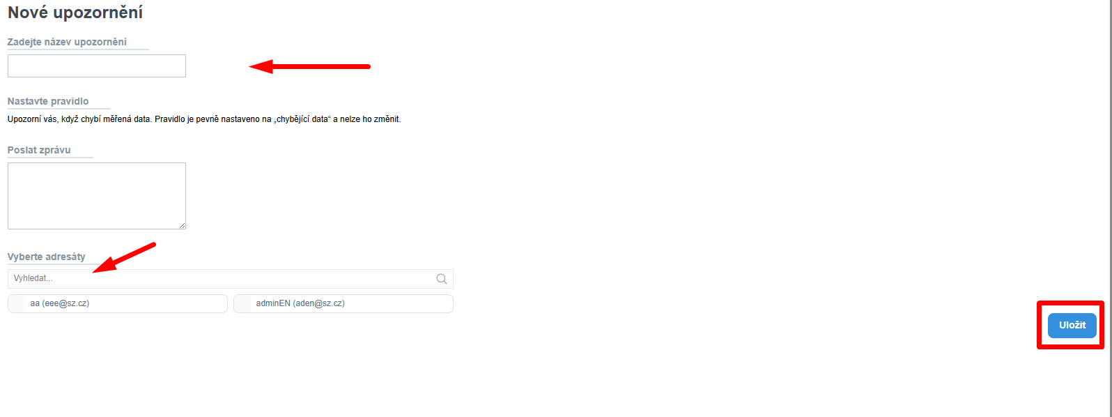 Vytvoření notifikace